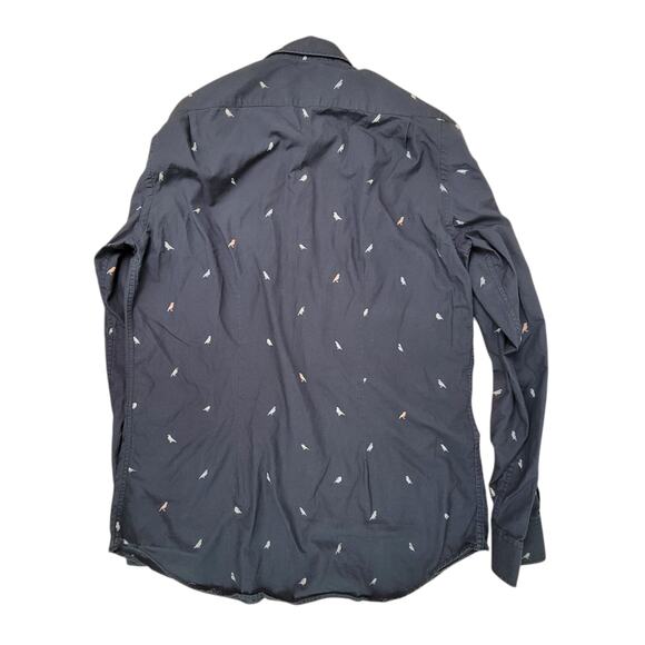 Paul Smith Soho Shirt Men 15.5 Blue Bird Print Novelty Black Dress Button Up - Picture 2 of 7